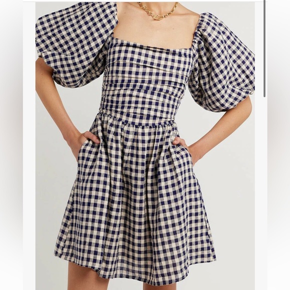 ARLO INK CHECK PUFF SLEEVE DRESS - Picture 4 of 7